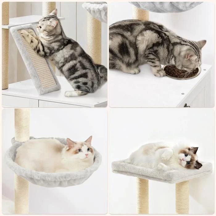 HOOBRO Arbre à Chat avec Maison de Litière pour Chat, Maison pour Chat en Bois avec Tour à Chat, Grège