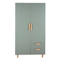 Armoire scandinave vert sauge avec 2 portes et 2 tiroirs – pieds en bois naturel – 90×50×180 cm