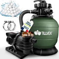 tillvex® Système de Filtre à Sable 13 200L/h jusqu'à 40 000L + 1200g Boules Filtre | 7 Fonctions & Adaptateur 2en1 Ø32-38mm | Filtre piscine & indicateur de pression (Vert, Avec minuterie)