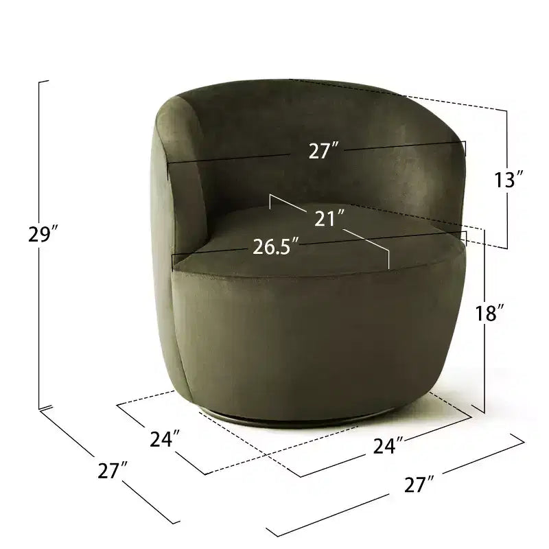 Fauteuil d'appoint pivotant moderne en velours, Fauteuil barillet rembourré avec rotation à 360°, Fauteuil de salon pour le séjour et le coin lecture - Panipeachy