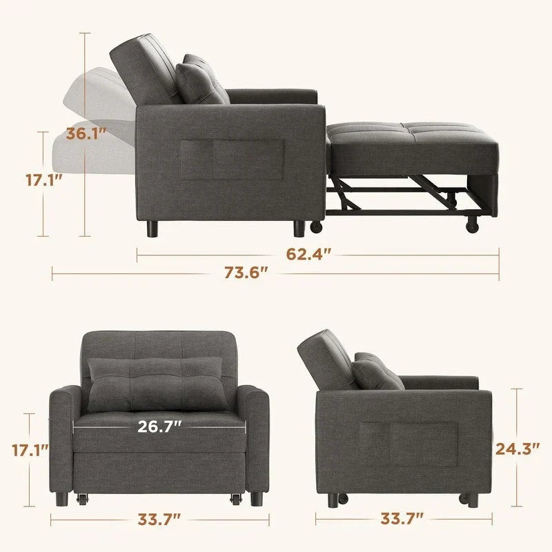 Canapé-lit convertible 3-en-1, Canapé-chaise dépliable, Lit pliant convertible pour salon