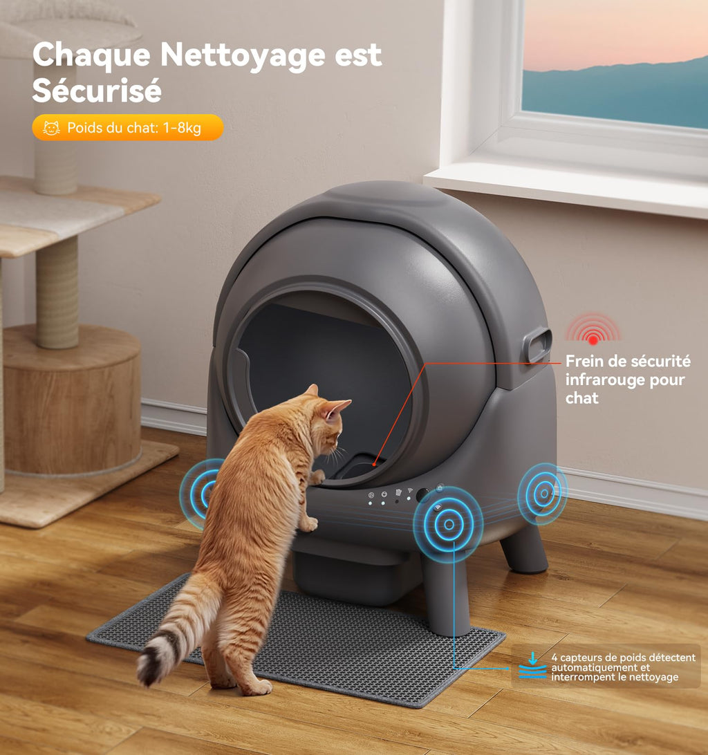 Litiere Chat Autonettoyante FEELNEEDY, Bac à Litière Automatique, Anti-Fuites/Anti-Pincement/Triple Anti-Odeur/Sécurisé/Contrôle APP/Nettoyage Facile, C