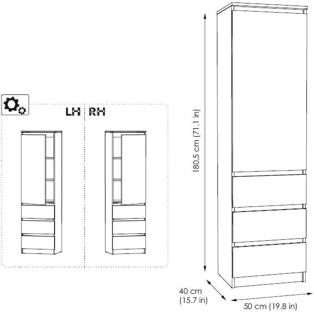 KUBUTKU Armoire Multi-usages avec 3 tiroirs 3 Compartiments et Portes - Armoire Universelle pour Bureau et Maison 180,5x50x40 cm Graphite/Chêne Wotan