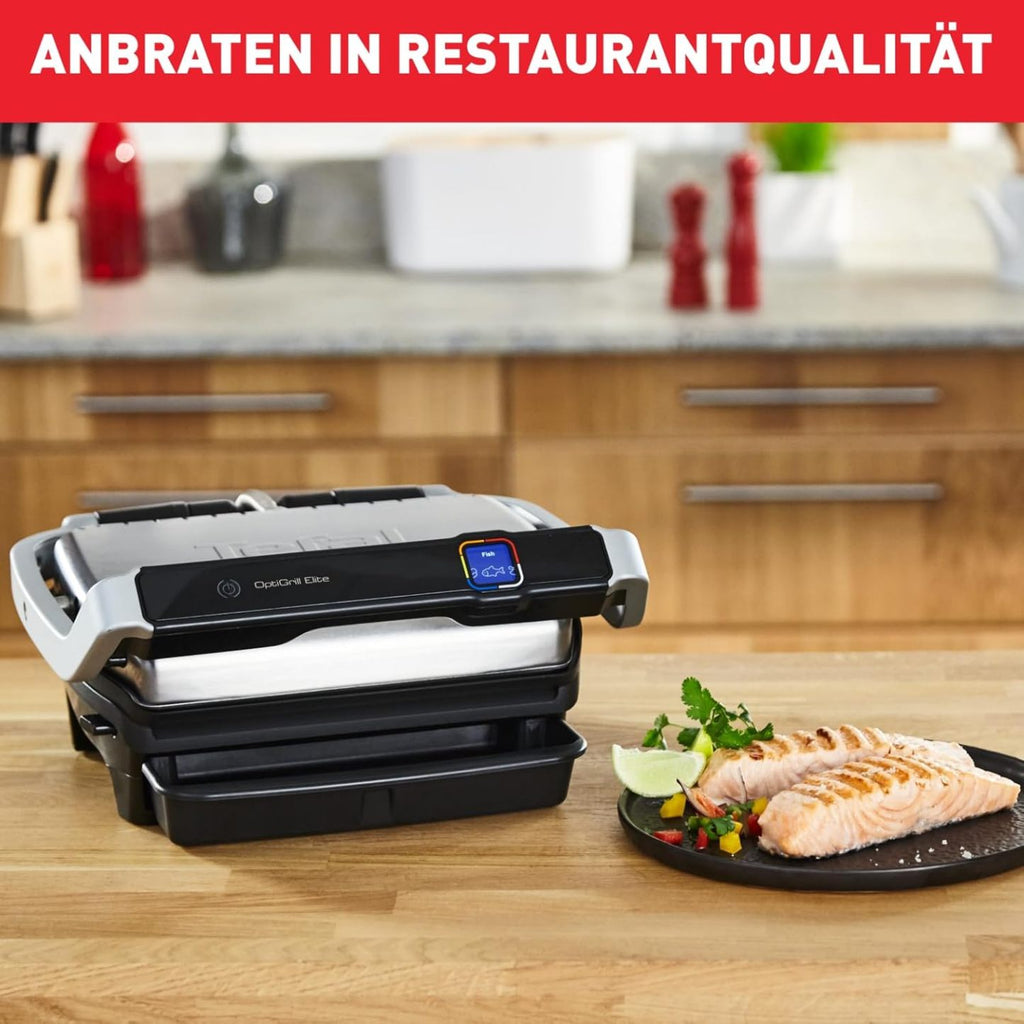 Tefal OptiGrill Elite gril de contact, 12 programmes, écran numérique avec indicateur de cuisson, plaques amovibles, gril électrique, acier inoxydable, GC750D16