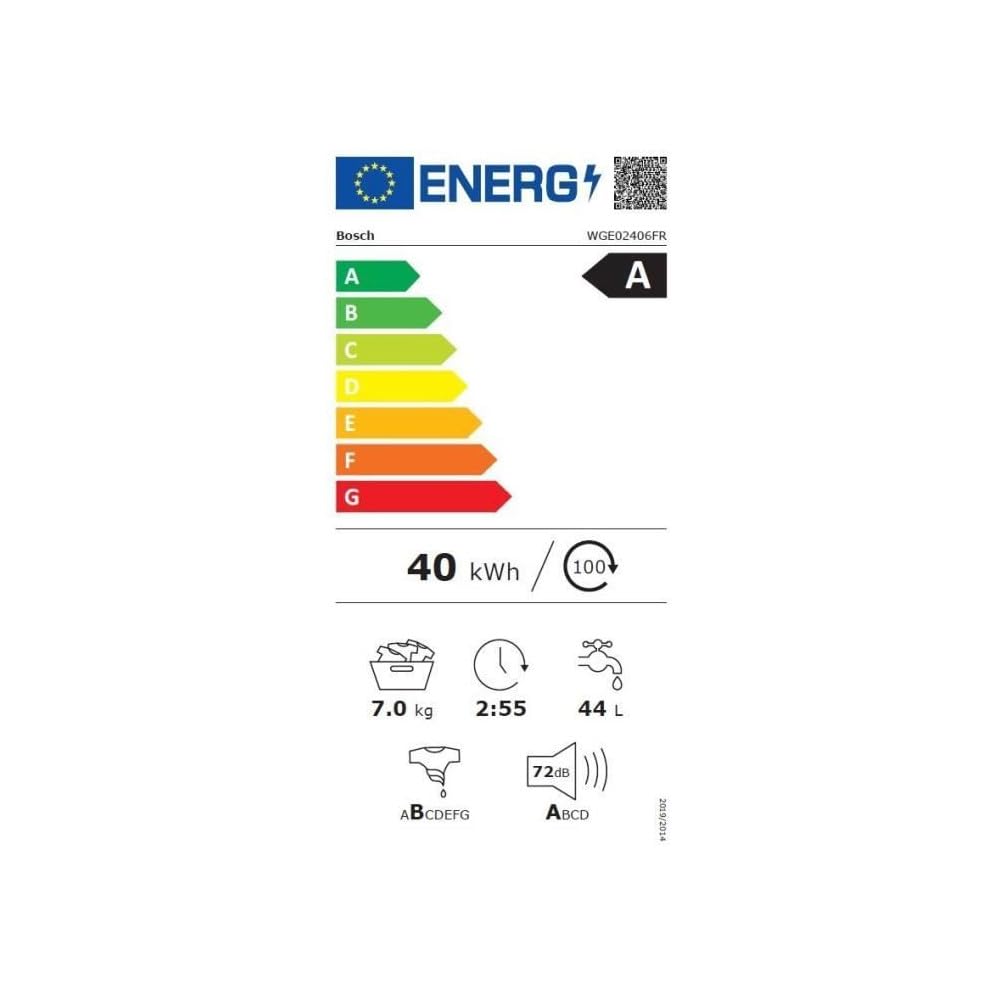 Bosch WGE02406FR, Série 2, Lave-linge pose-libre, 7 kg, EcoSilence Drive, 1400 trs/min, 44l, Blanc