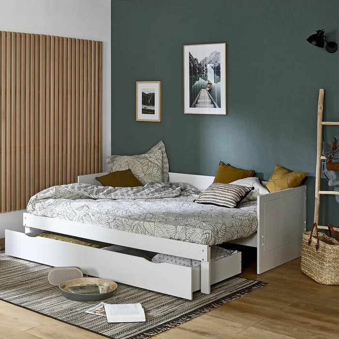 Pack Lit Gigogne Avec Tiroir Et Matelas Molly Blanc 80x200 Cm Lit avec rangement