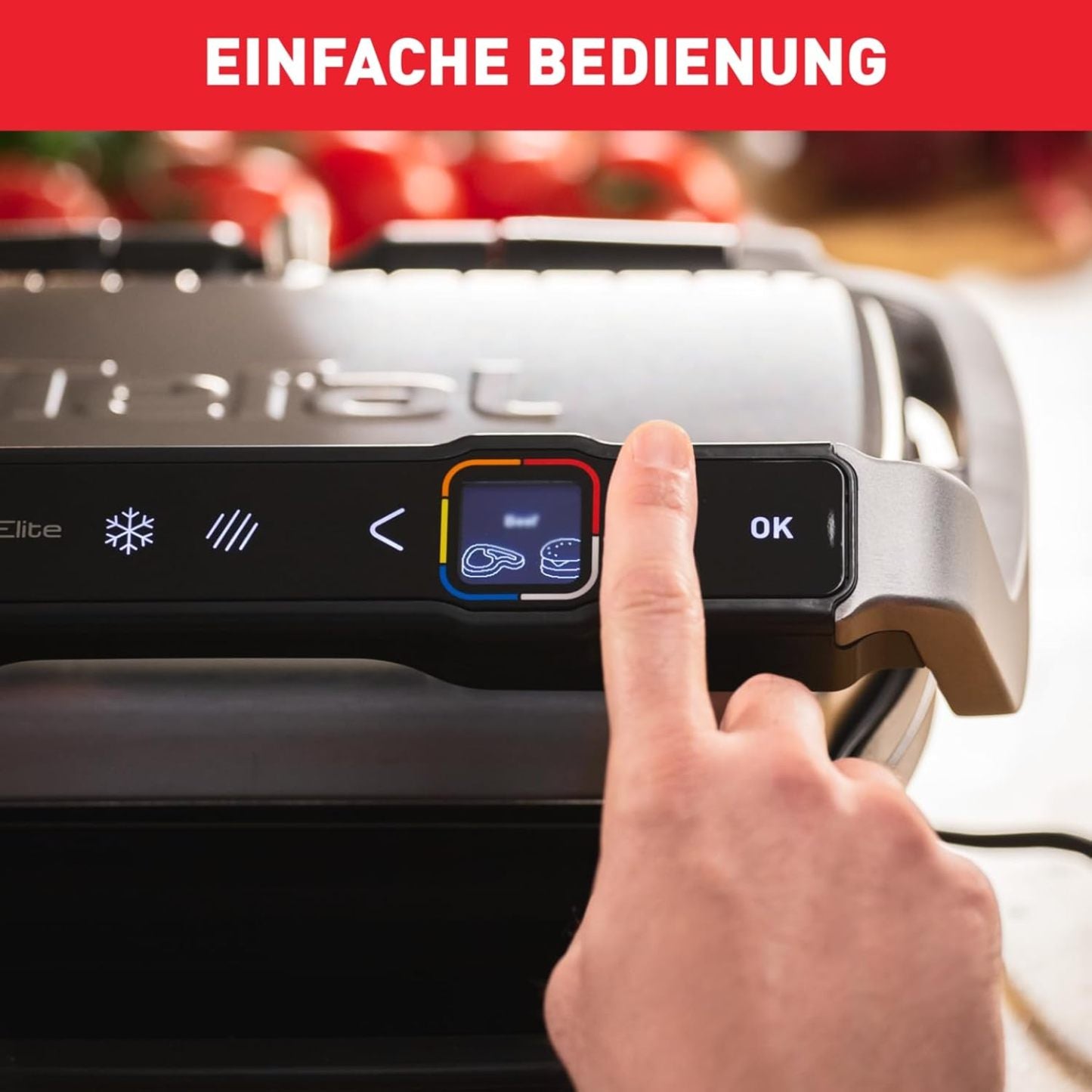 Tefal OptiGrill Elite gril de contact, 12 programmes, écran numérique avec indicateur de cuisson, plaques amovibles, gril électrique, acier inoxydable, GC750D16