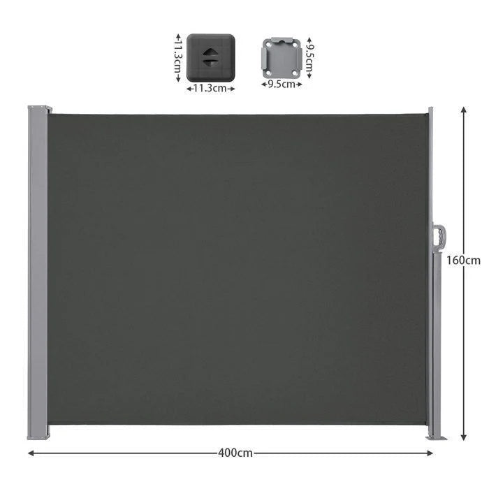 Store Latéral 160 x 400 cm, Brise-Vue Rétractable, Auvent extérieur, Résistant aux Intempéries, pour Jardin, Terrasse,Gris foncé