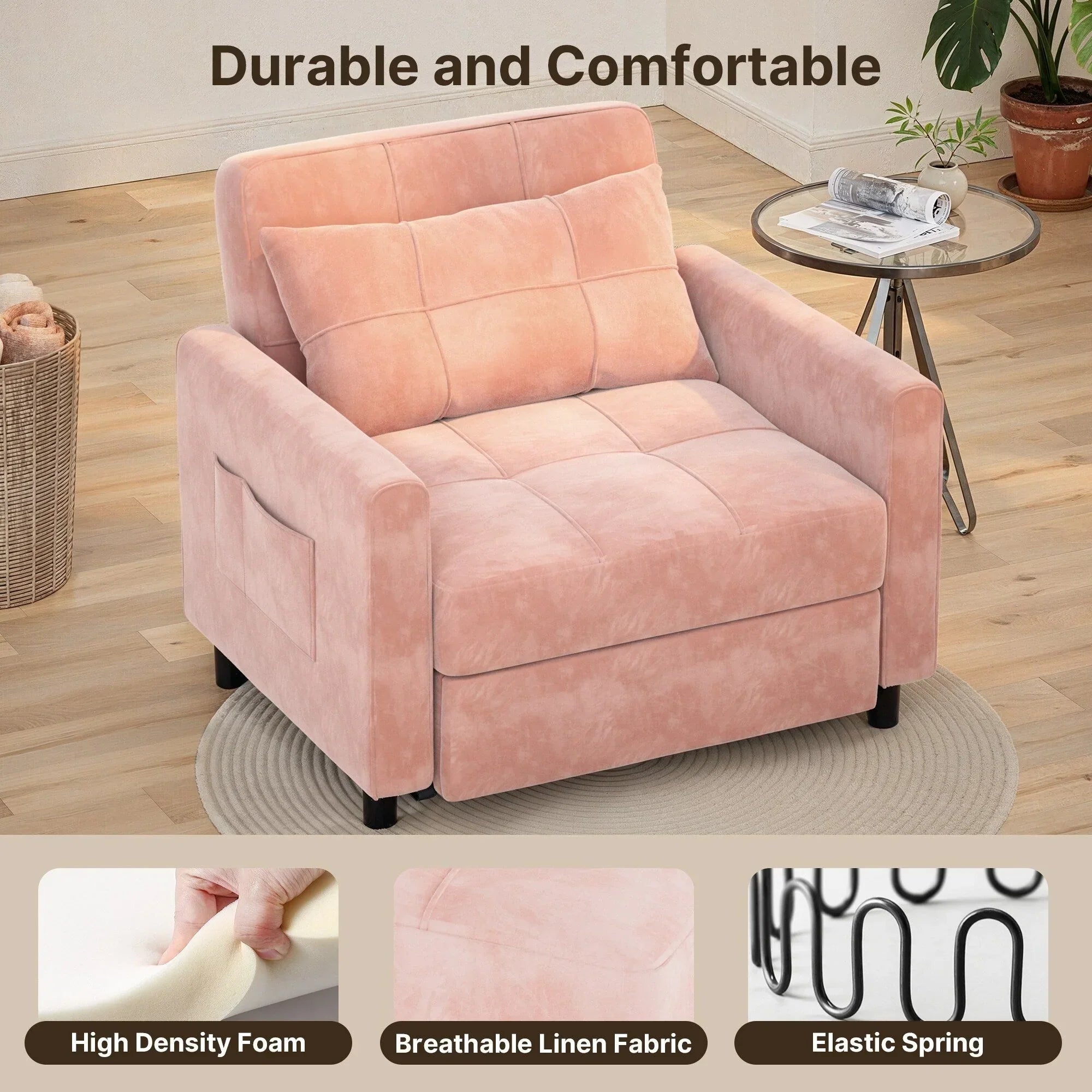 Canapé-lit convertible 3-en-1, Canapé-chaise dépliable, Lit pliant convertible pour salon