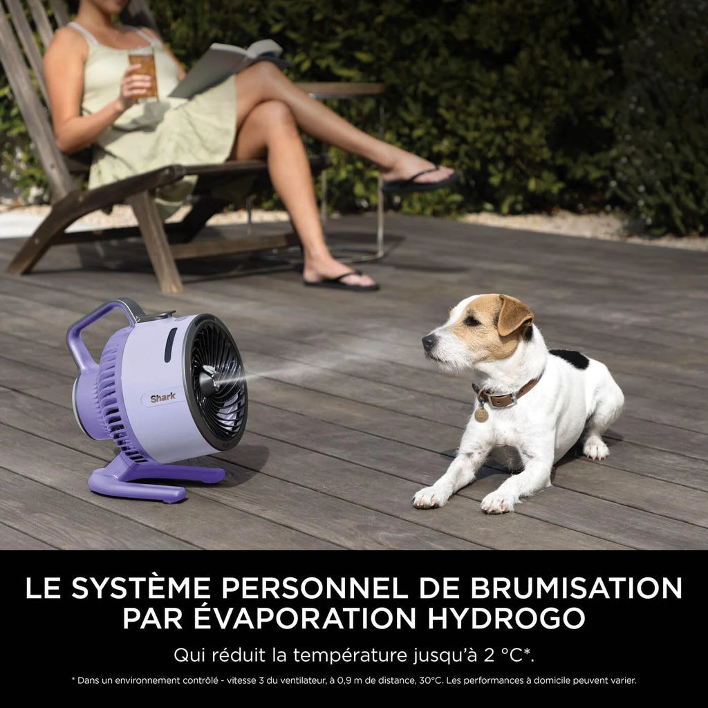 Shark FlexBreeze HydroGo, ventilateur brumisateur portable, rafraîchisseur d'air silencieux intérieur/extérieur, discret et durable, avec/sans fil, léger, 5 réglages de vitesse, Lila FA050EULV