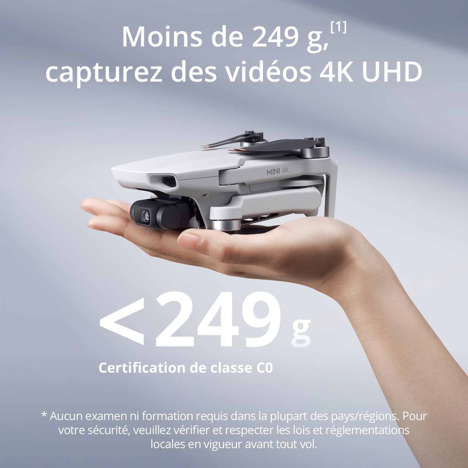 Mini 4K, Drone Caméra 4K UHD, Moins de 249 g, Stabilisation de la Nacelle à 3 Axes, Transmission Vidéo sur 10 km, Retour Auto, Résistance au Vent,