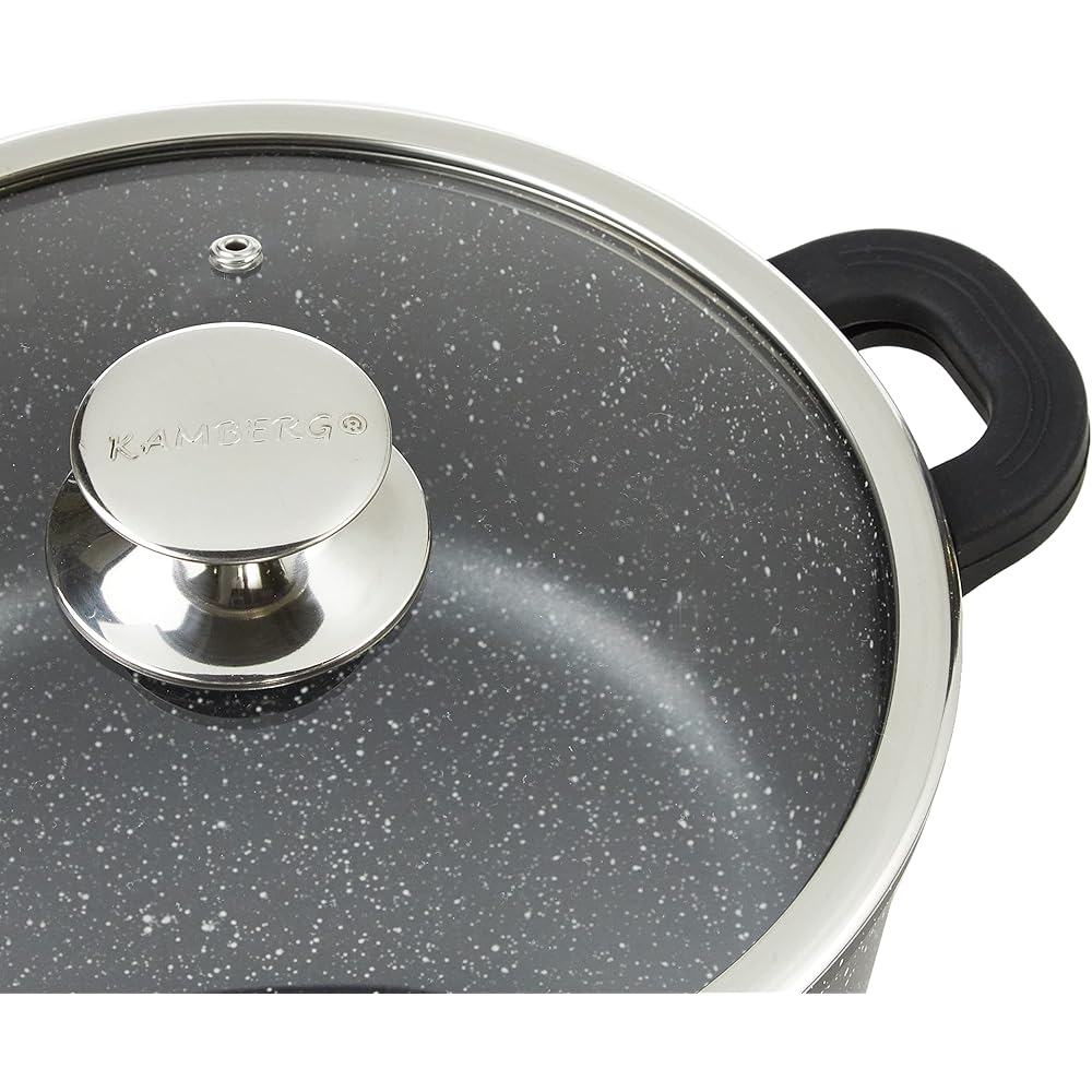 Kamberg - Set Lot Batterie de cuisine 24 pièces - Fonte d'aluminium - Revêtement pierre - Manche Amovible - Tous Feux dont Induction - Sans PFOA - 0008163, Noir : Cuisine et Maison