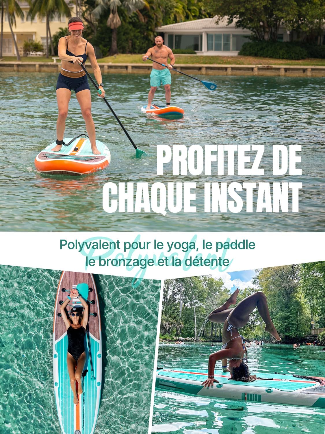 Niphean Paddle Gonflable Adulte avec Tous Les Accessoires, 320cm Planches de Stand Up Paddle Gonflables pour Tous Les Niveaux, Sup avec Capacité 200 kg pour 2 Personnes, Paddle Gonflable avec Siège