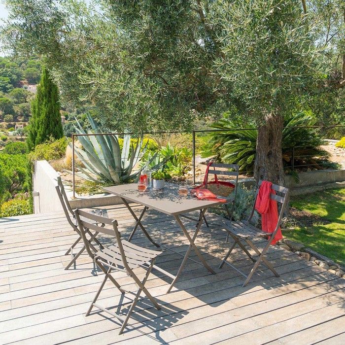 Table de jardin pliante carrée "Greensboro" pétrole 2 places en acier traité époxy - Hespéride