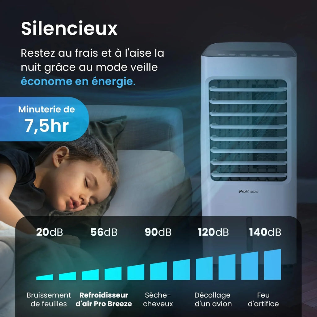 Pro Breeze Rafraîchisseur d'Air Portable 5L, Ventilateur, Humidificateur, 3 Vitesses, Oscillation Automatique, Minuterie, Télécommande - Refroidisseur d'Air par évaporation Mobile et Puissant