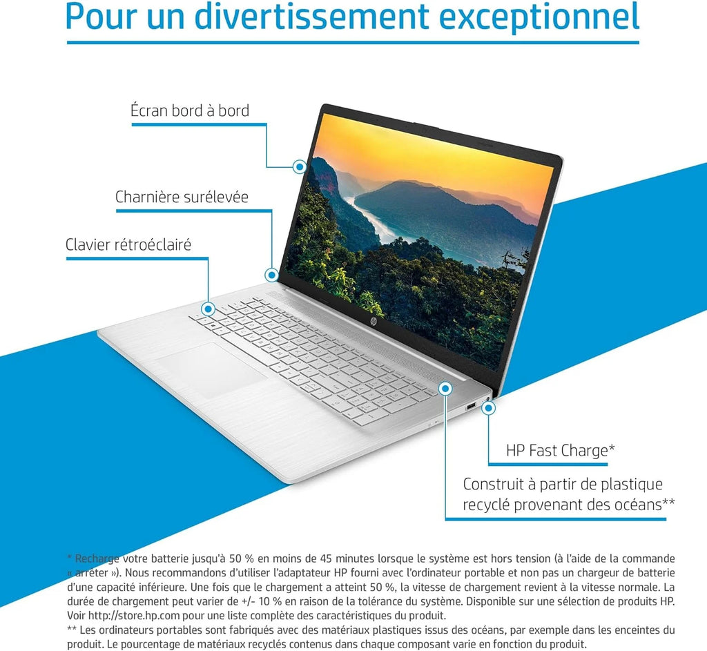 17-cp2003sf Ordinateur Portable 17,3" FHD IPS, PC Portable (AMD Ryzen 5 7520U, RAM 16 Go, SSD 512 Go, AMD Radeon Graphics, Windows 11), Laptop Argent, Clavier AZERTY