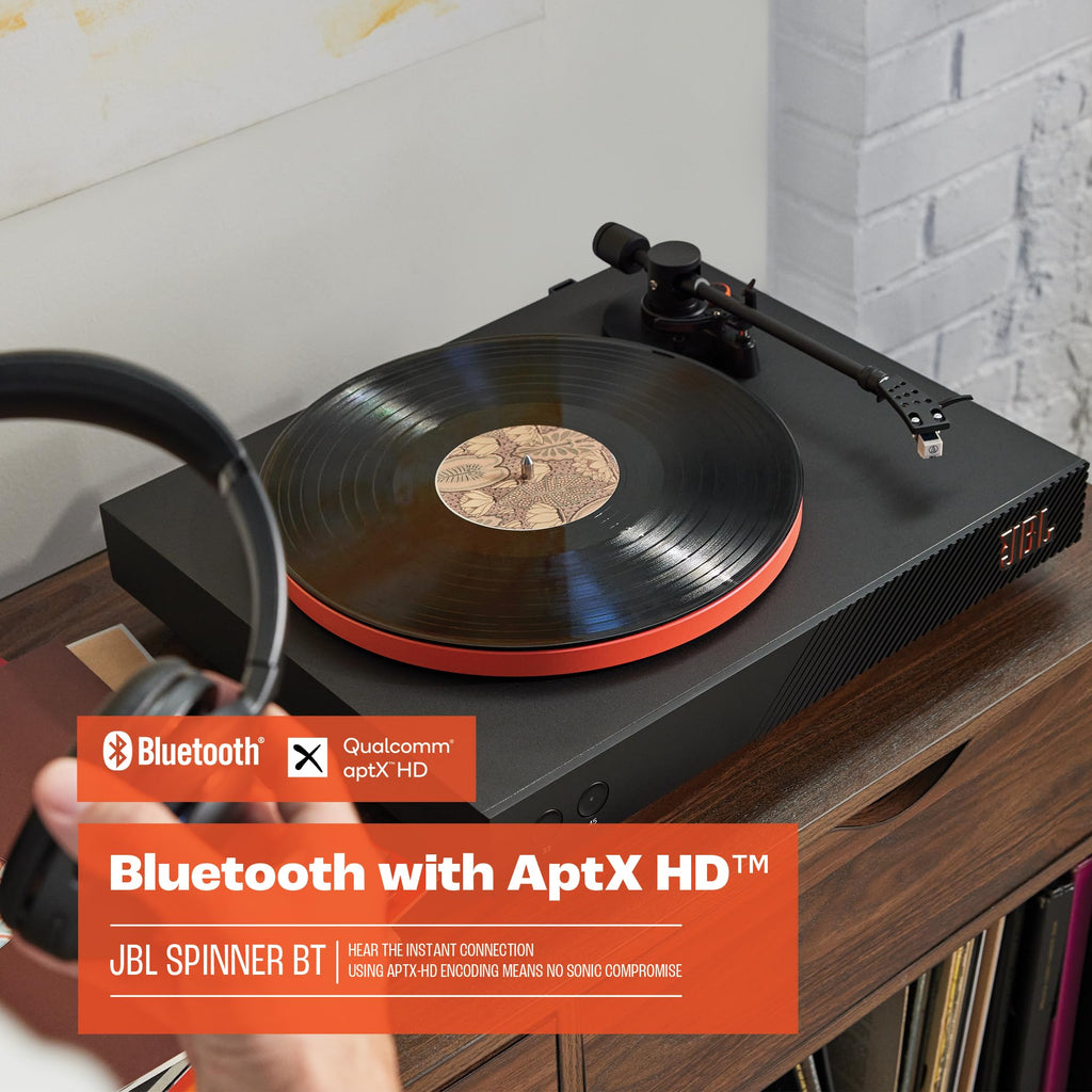 JBL Spinner BT, Platine Bluetooth avec AptX-HD, design dynamique, porte-cellule amovible, plateau en aluminium et entraînement par courroie, cellule m