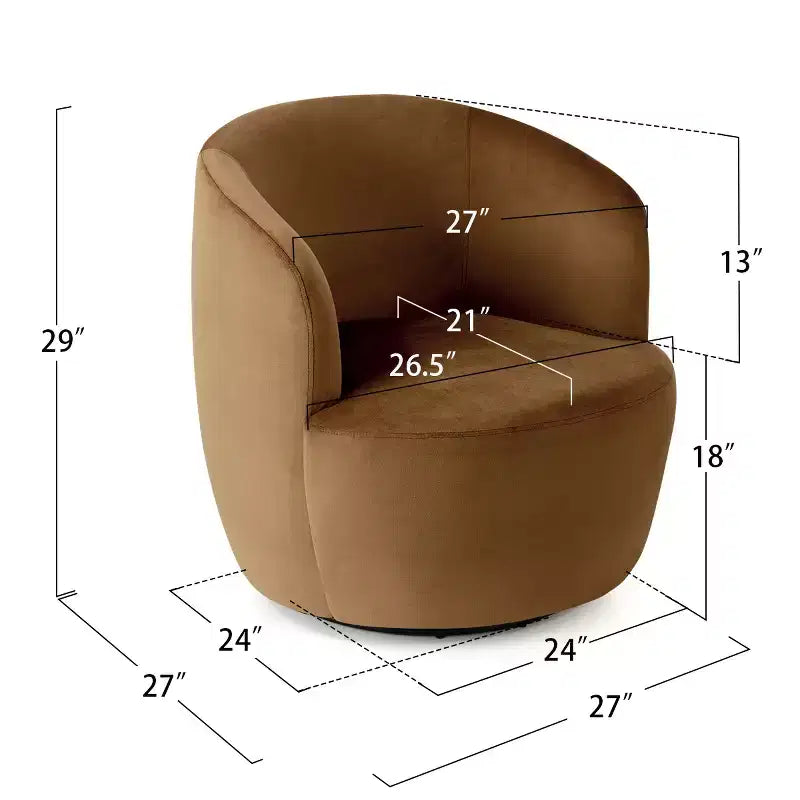 Fauteuil d'appoint pivotant moderne en velours, Fauteuil barillet rembourré avec rotation à 360°, Fauteuil de salon pour le séjour et le coin lecture - Panipeachy