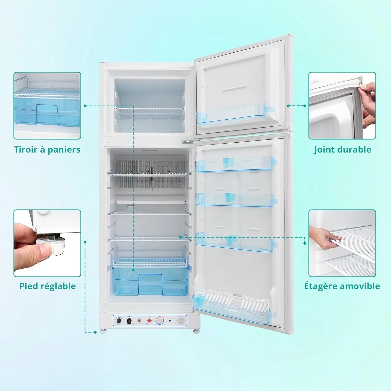 SMETA Frigo Gaz avec Congélateur, 265L, Réfrigérateur Congélateur Combiné Gaz/220V, Frigo Camping Gaz pour Camping-car, Garage, Caravane, Mobile-home, Blanc