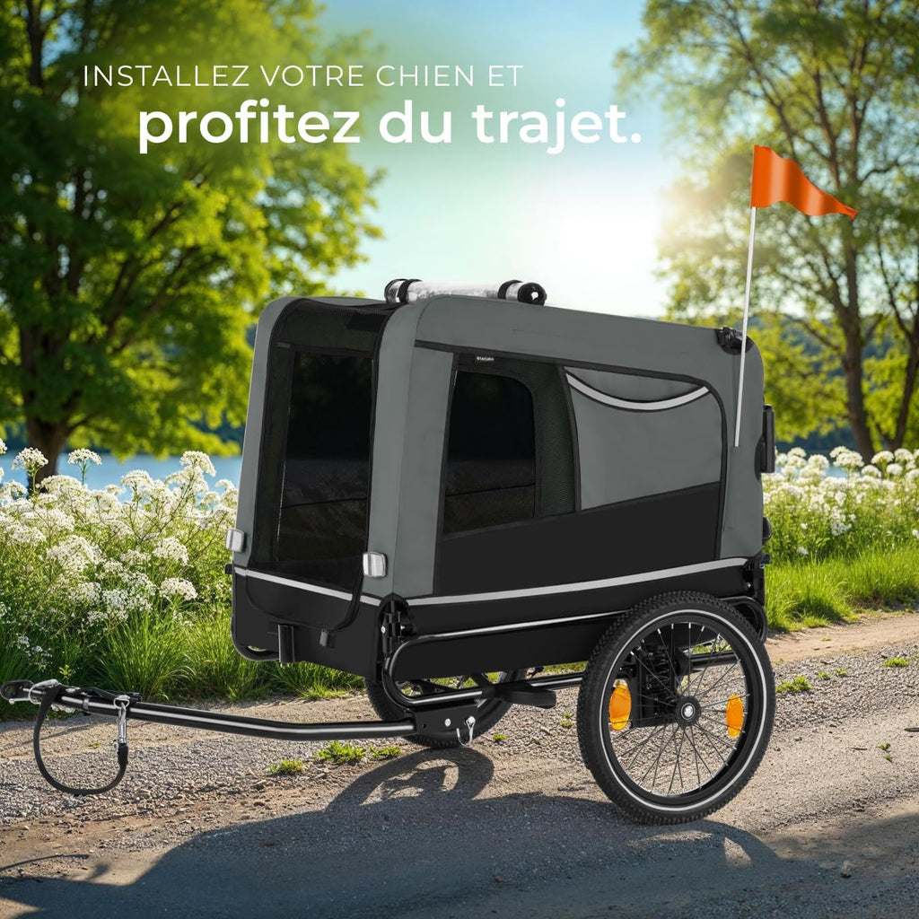 tectake® Remorque Velo Chien 3 en 1 Pliable avec Reflecteurs, Drapeau, Remorques Vélo pour Chiens Aussi comme Poussette Chien Animaux de Compagnie de Taille Moyenne Charge Maximale 40 kg