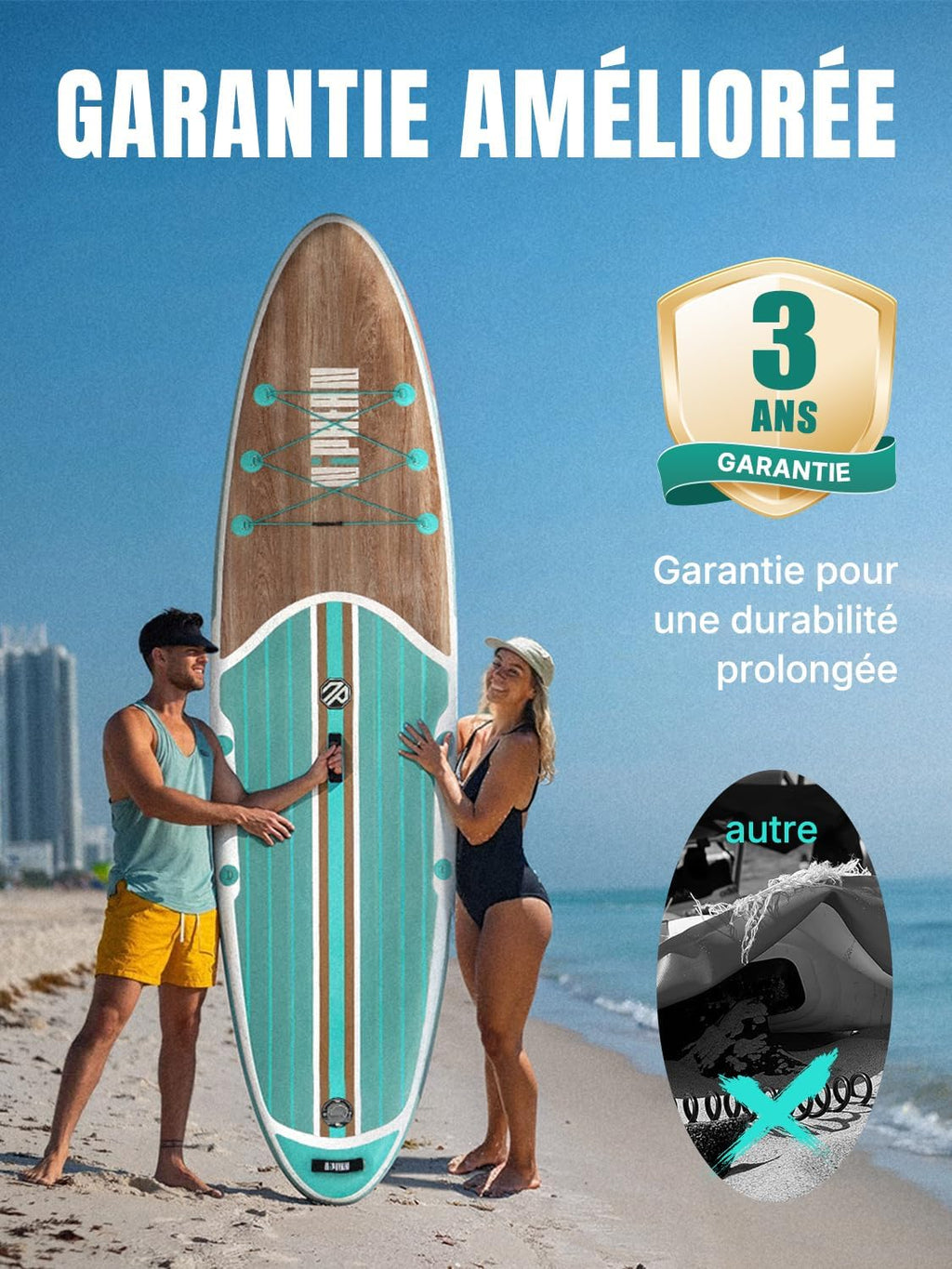 Niphean Paddle Gonflable Adulte avec Tous Les Accessoires, 320cm Planches de Stand Up Paddle Gonflables pour Tous Les Niveaux, Sup avec Capacité 200 kg pour 2 Personnes, Paddle Gonflable avec Siège
