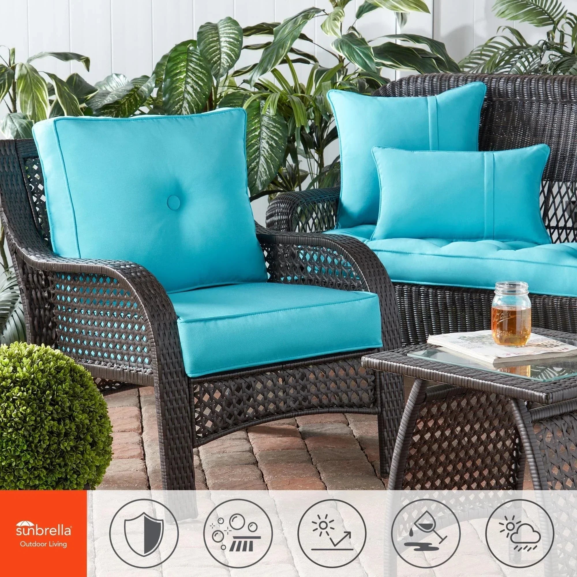 Ensemble de deux coussins d'extérieur haut de gamme Sunbrella pour assise profonde