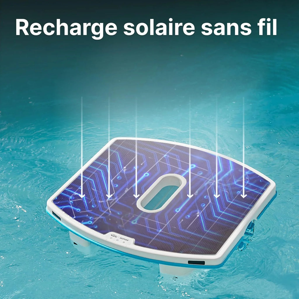 Dolphin Skimmi Robot Nettoyeur Skimmer de Piscine, Nettoie la Surface de l’Eau avec Son Panneau Solaire Intelligent, Contrôle par Application, Filtration Fine