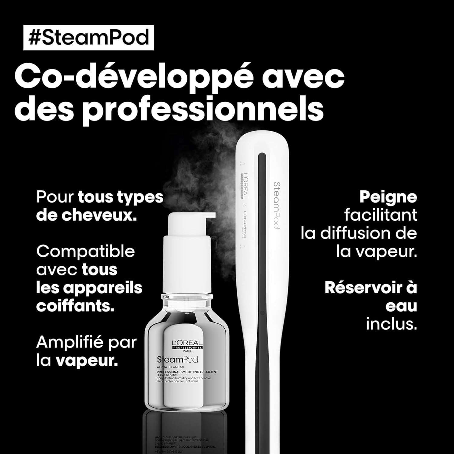 Steampod 3 - Lisseur Vapeur Professionnel 2-en-1 : Lissage & Ondulations - Céramique Fer à lisser à la technologie vapeur - Adapté à tous types de cheveux - L'Oréal Professionnel -