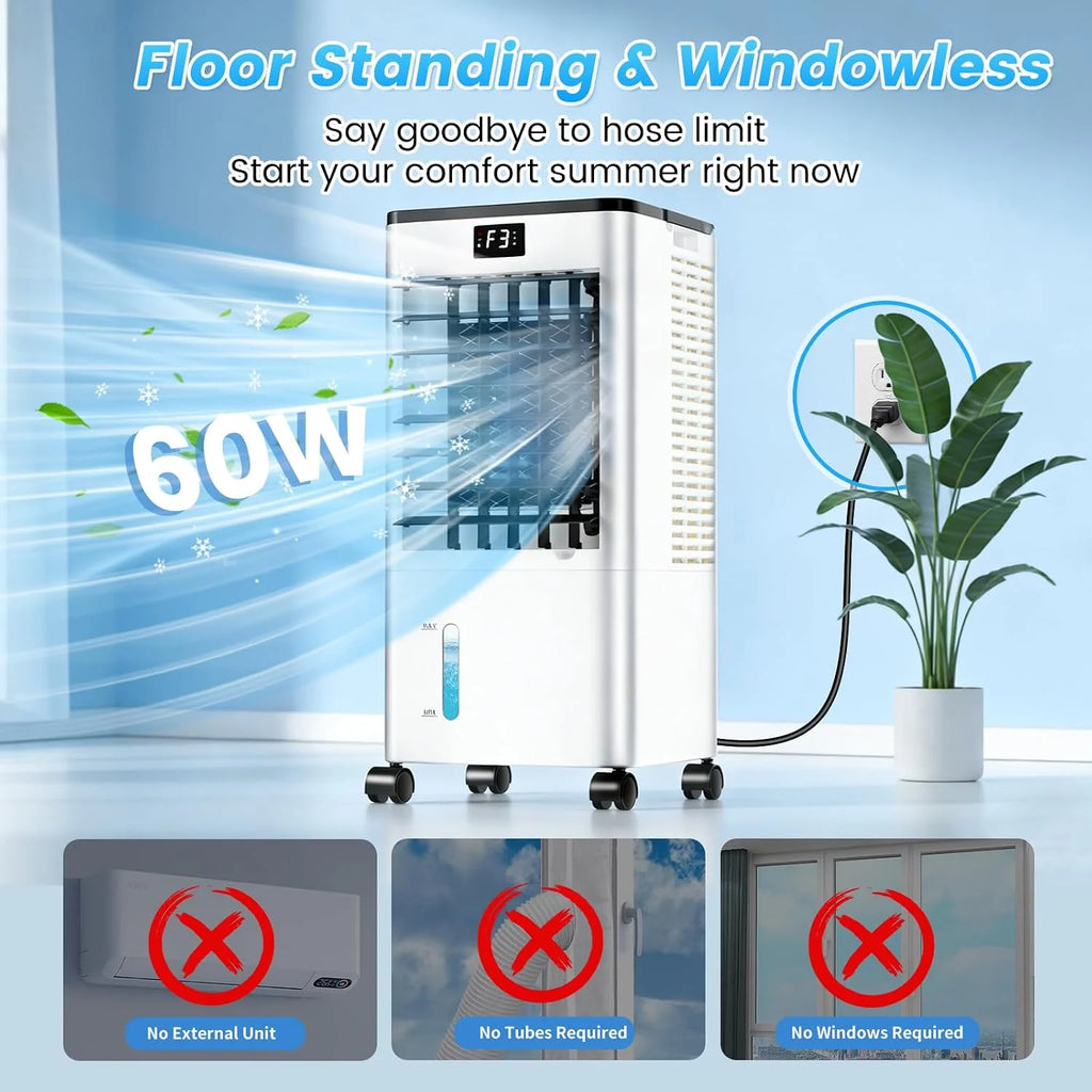Climatiseur Mobile Silencieux, 8L Refroidisseur d'air 3 IN 1 Climatiseur Portable Ventilateur Humidificateur, 12H Minuterie, 3 Vitesses, Télécommande, Économie d'énergie pour Chambre Maison Bureau