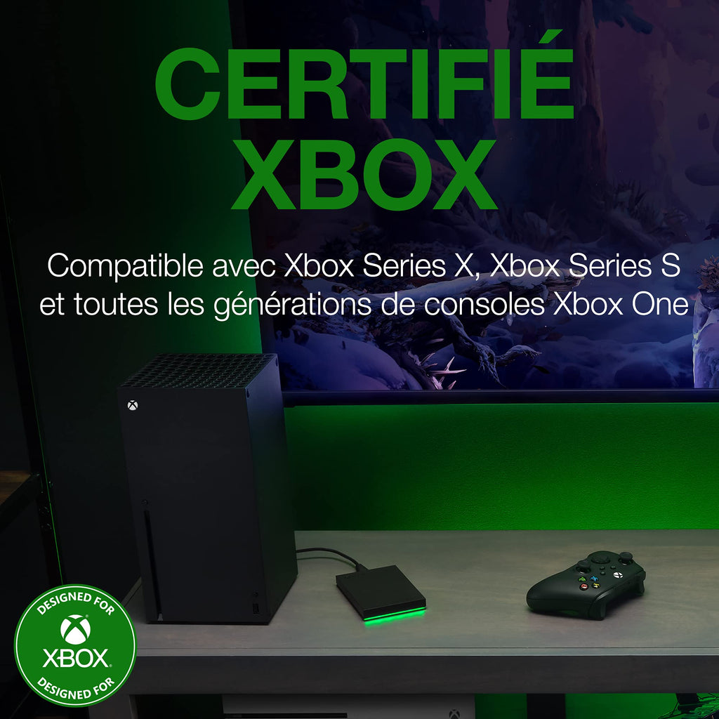 Seagate Game Drive pour Xbox 2To, Disque Dur Externe, HDD Portable, USB 3.2, Noir, certifié Xbox, LED RVB, Services Rescue (STKX2000403)