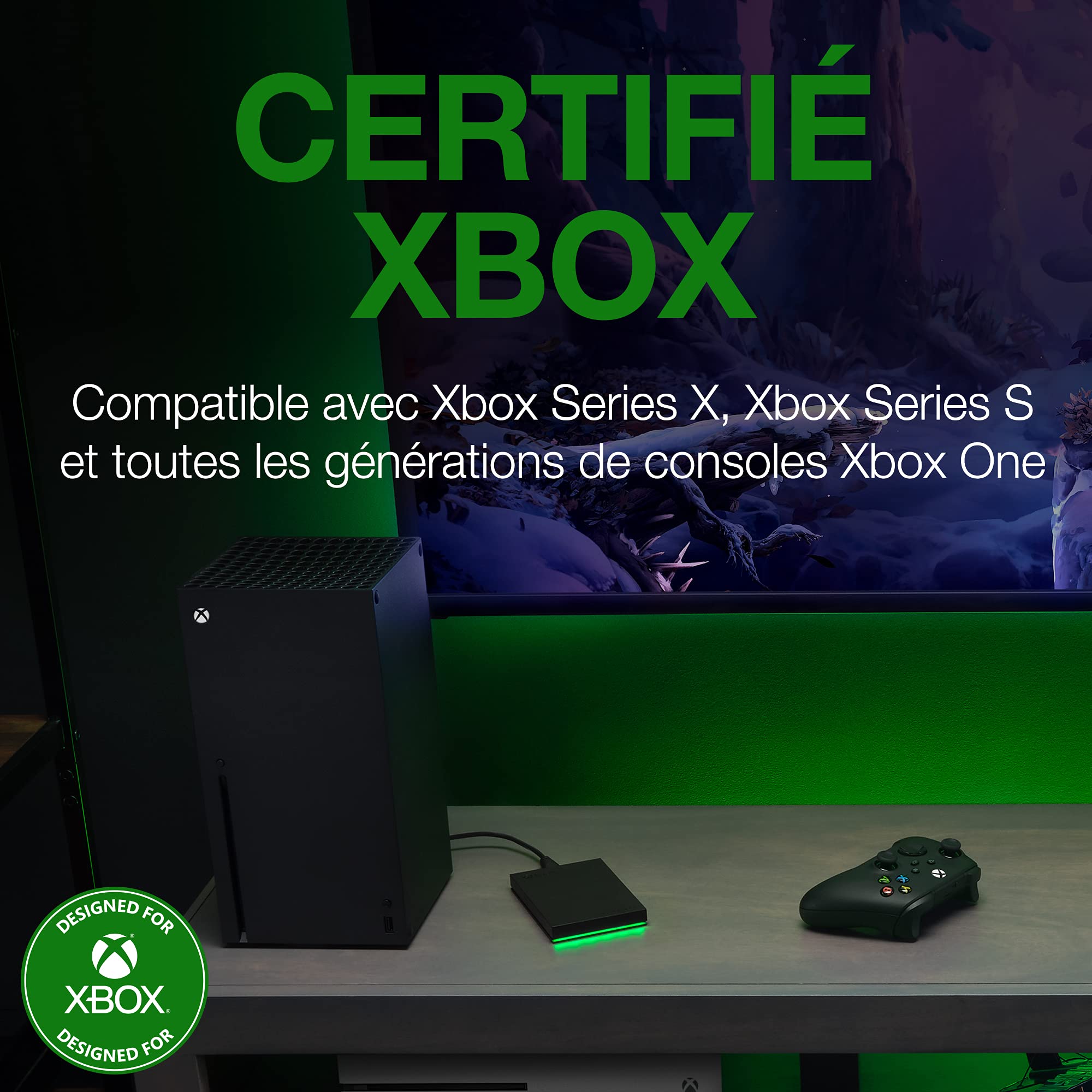 Seagate Game Drive pour Xbox 2To, Disque Dur Externe, HDD Portable, USB 3.2, Noir, certifié Xbox, LED RVB, Services Rescue (STKX2000403)
