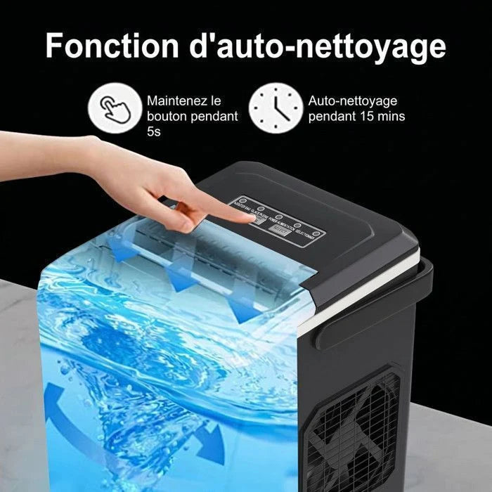 LOEFME Machine à glaçons 1.2L-9 Glaçons en 6 min 12kg/24h- autonettoyante silencieuse, deux tailles de glace，Avec support