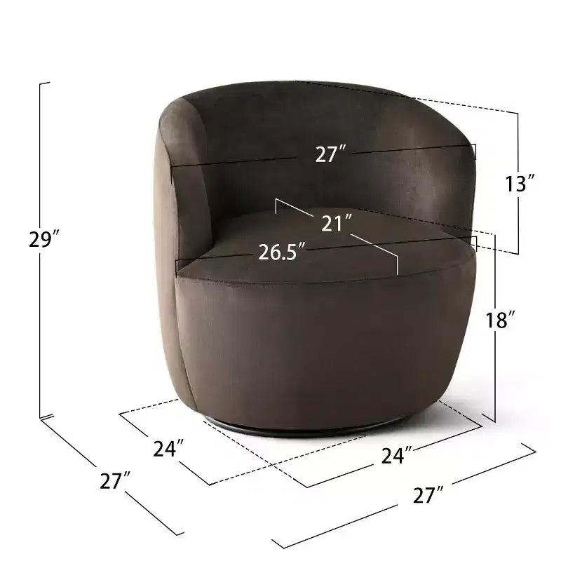 Fauteuil d'appoint pivotant moderne en velours, Fauteuil barillet rembourré avec rotation à 360°, Fauteuil de salon pour le séjour et le coin lecture - Panipeachy