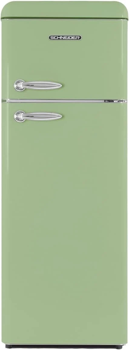 SCHNEIDER SCDD208VVA, Réfrigérateur 2 portes, 211L (172+39), Froid statique, Dégivrage automatique, 3 clayettes verre, Thermostat réglables, Pieds réglables,Vert amande