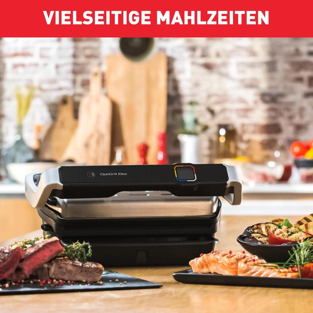 Tefal OptiGrill Elite gril de contact, 12 programmes, écran numérique avec indicateur de cuisson, plaques amovibles, gril électrique, acier inoxydable, GC750D16