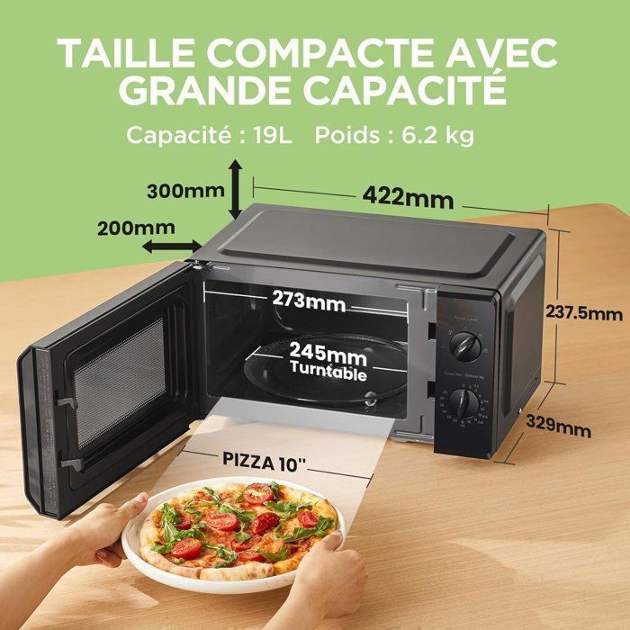 Micro-ondes pose libre - COMFEE CMO-MP012OC(BK) - Inverter - 6,2kg - L42,2 x P32,9 x H23,8 cm - 700W - 19L - Noir