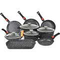 Kamberg - Set Lot Batterie de cuisine 24 pièces - Fonte d'aluminium - Revêtement pierre - Manche Amovible - Tous Feux dont Induction - Sans PFOA - 0008163, Noir : Cuisine et Maison