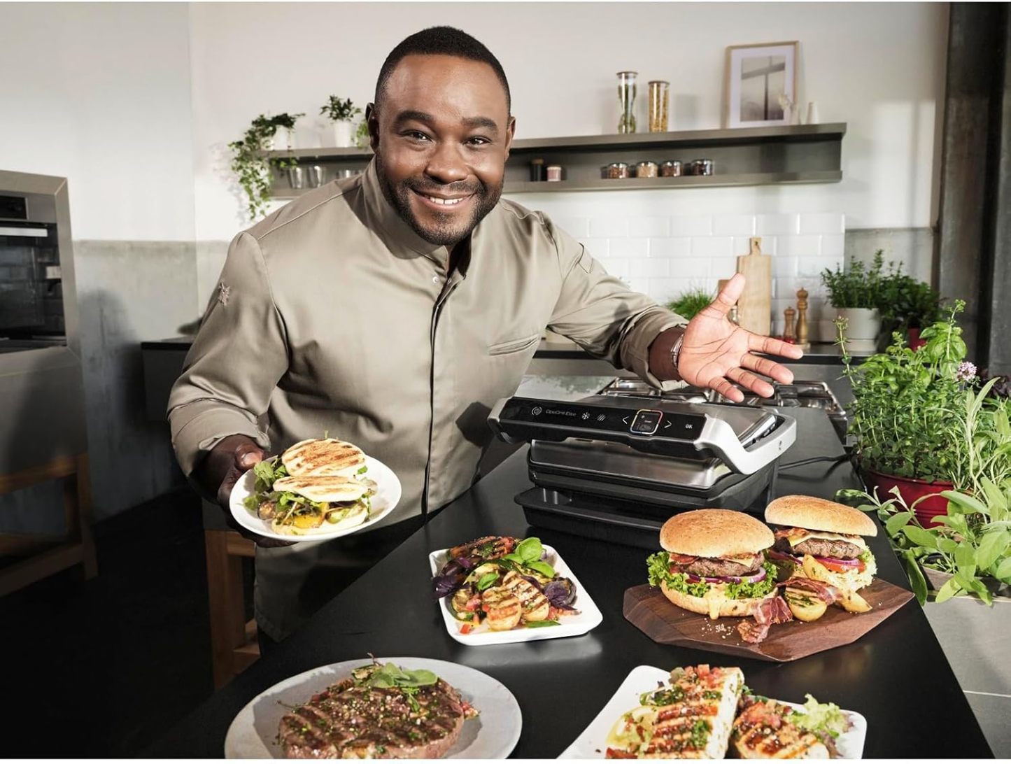 Tefal OptiGrill Elite gril de contact, 12 programmes, écran numérique avec indicateur de cuisson, plaques amovibles, gril électrique, acier inoxydable, GC750D16
