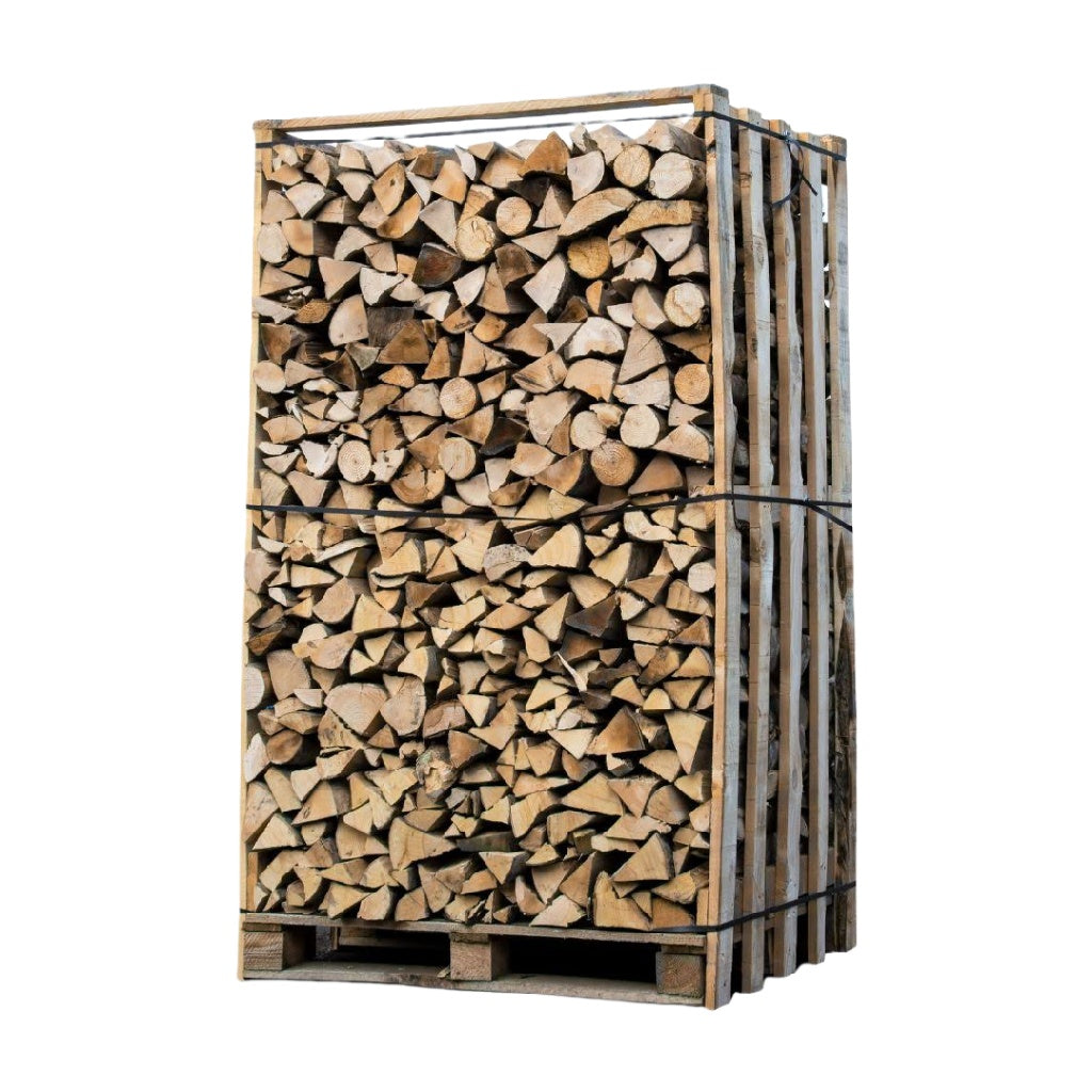 Bois de chauffage fendu sur palette 2 m³ – bûches rangées double hauteur