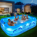 LanOcean Piscine Gonflable Adulte avec Lumières, Solaire Familiale Piscines Gonflables Rectangulaire avec 12 Mode D'éclairage,240x150x55CM Grande Piscine Gonflable Enfant, Pataugeoire Bebe pour Jardin