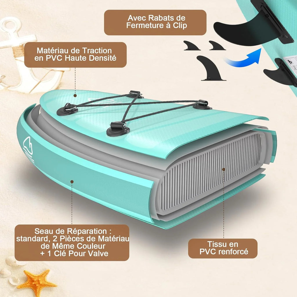 JUMMICO Stand Up Paddling Board, 320 cm x 80 cm x 15 cm, Planche de Sup Gonflable, Stand Up Paddle 2-en-1 avec siège de Kayak, Protection réglable Contre Les Rayures et Accessoires, jusqu'à 160 kg