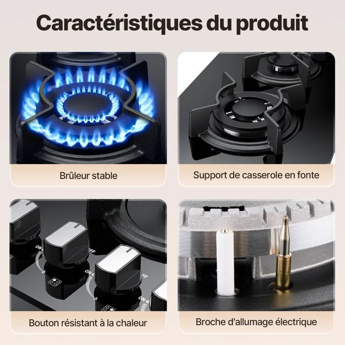 Plaque gaz WEHIMO 2 feux encastrable verre trempé