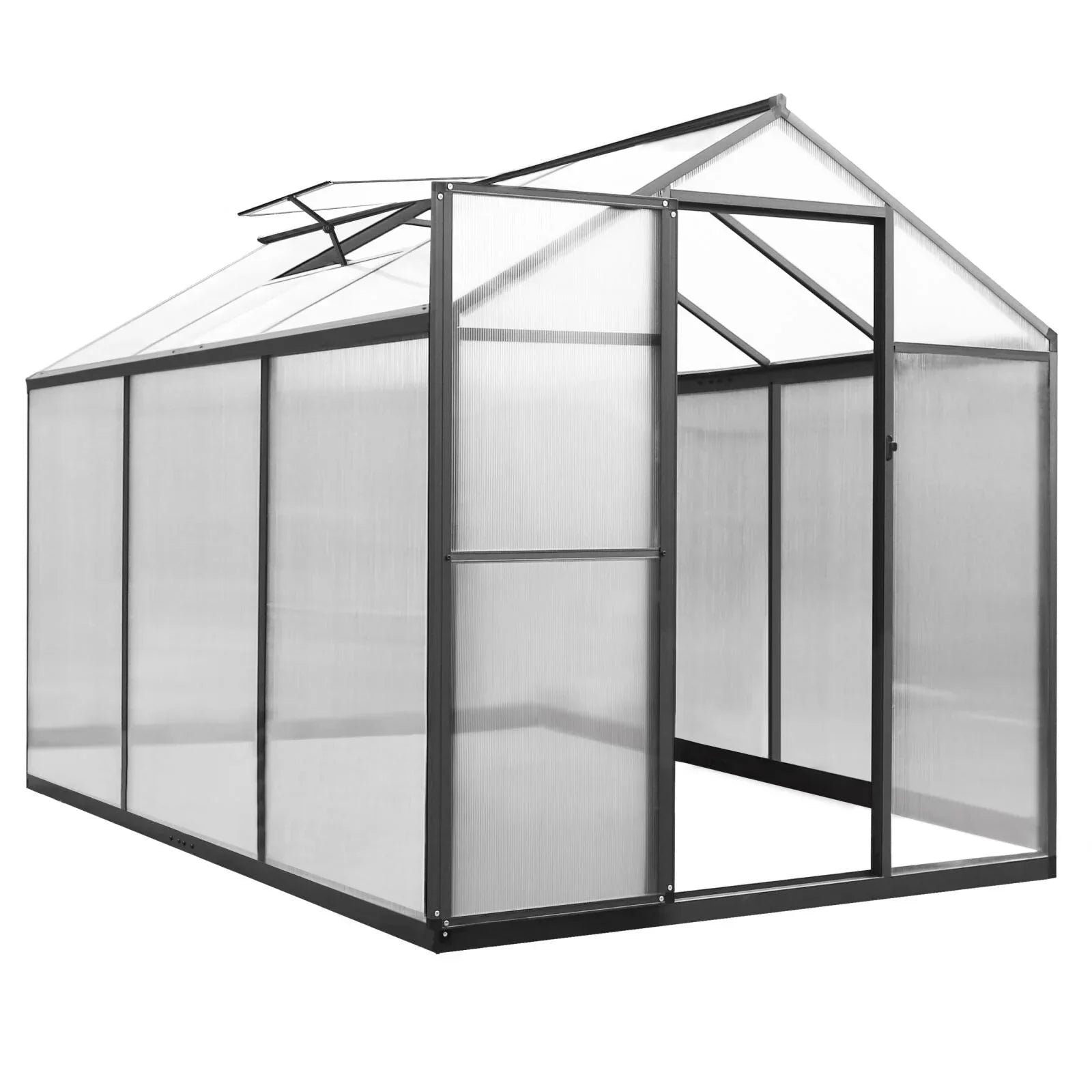 Serre de jardin aluminium VEIKOUS avec évent de toit réglable et porte verrouillable Grise