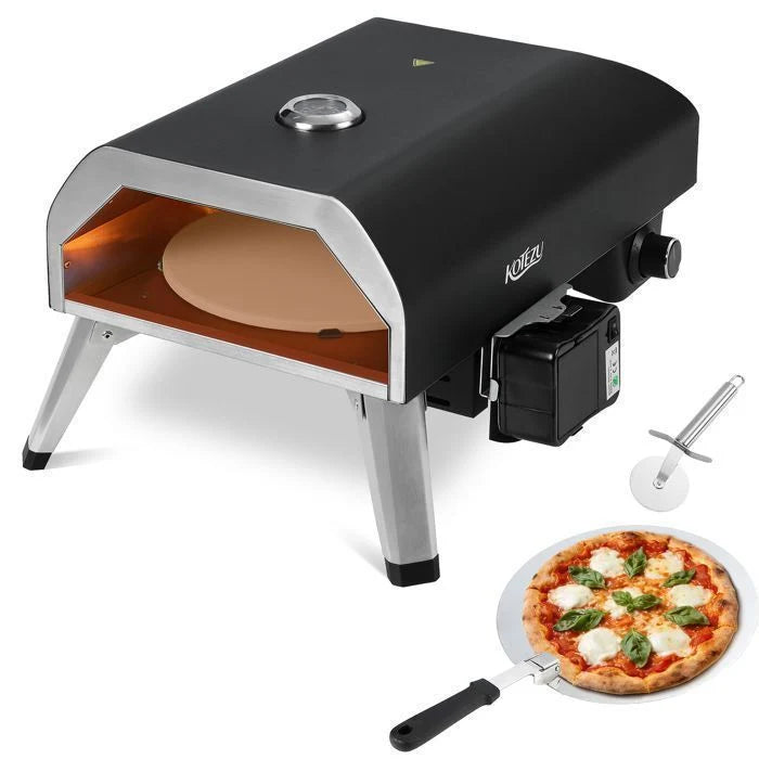 KOTEZU Four à Pizza Gaz 12", Pierre Rotative Auto, 4,4 kW, Thermomètre