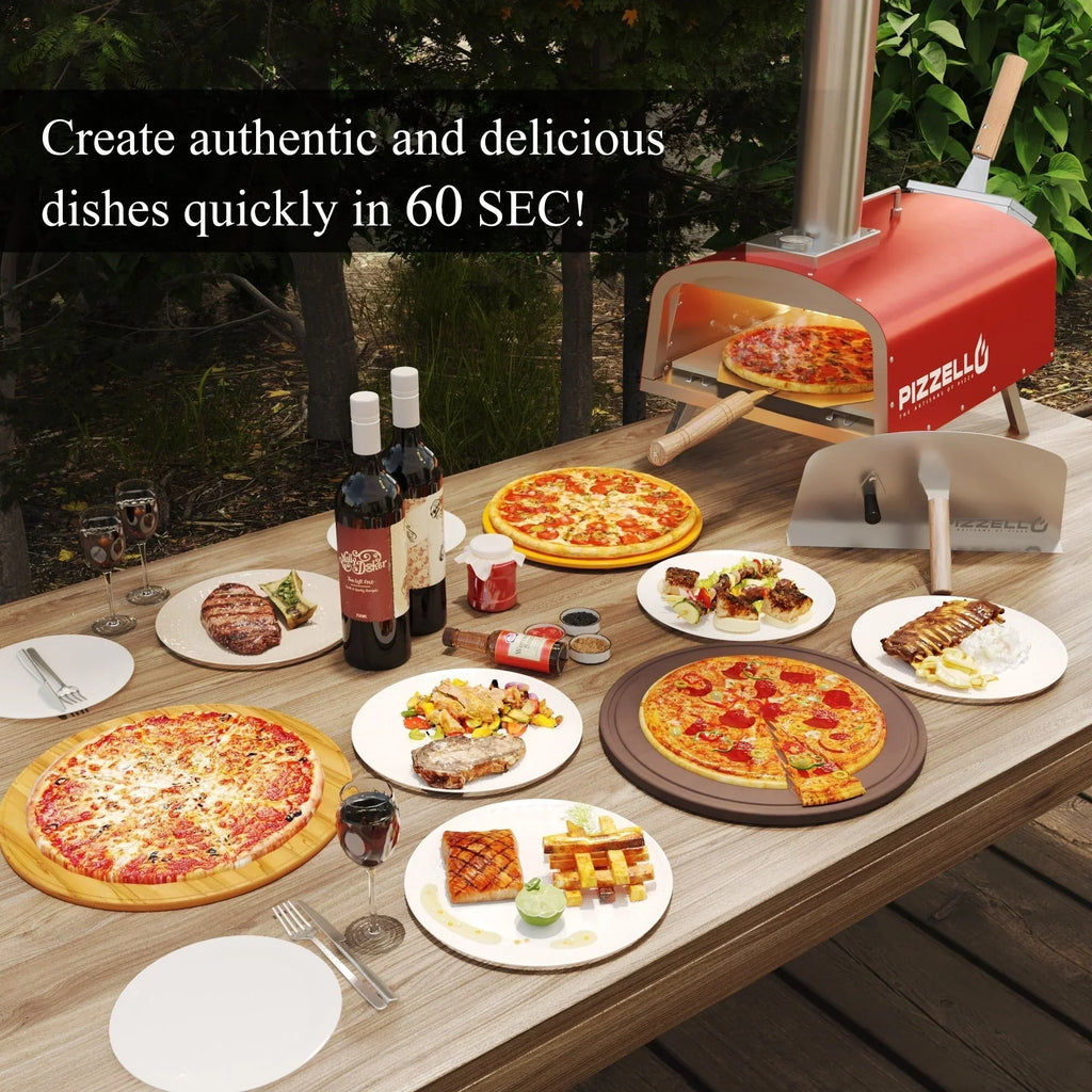 Four à Pizza Extérieur Multi-Combustibles avec Brûleur à Gaz et Boîte à Bois - 12 pouces