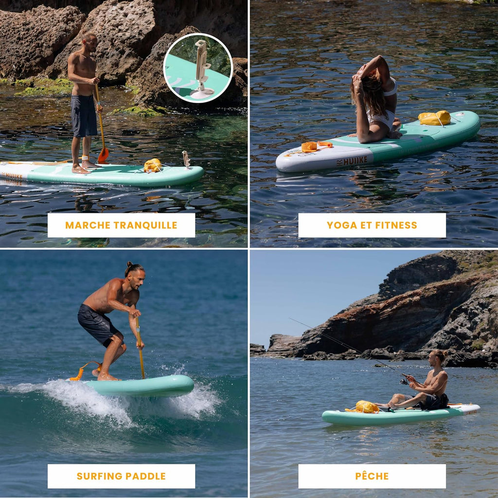 HUIIKE Paddle Gonflable Adulte avec Accessoires Inclus, Pagaie, Ailerons, Pompe. Planche de Stand Up Paddle Grande Stabilité et Résistance. 305 x 84 x 15 cm, Jusqu'à 130 kg