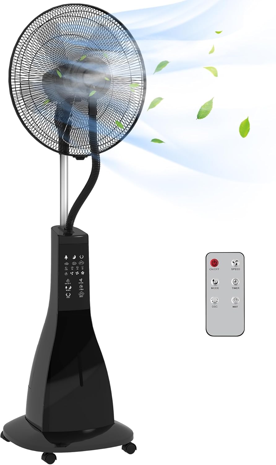 HOMCOM Ventilateur brumisateur sur roulettes ventilateur sur pied 90 W télécommande affichage LED télécommande minuterie 3 modes 3 vitesses oscillant, inclinable réservoir 3L - noir