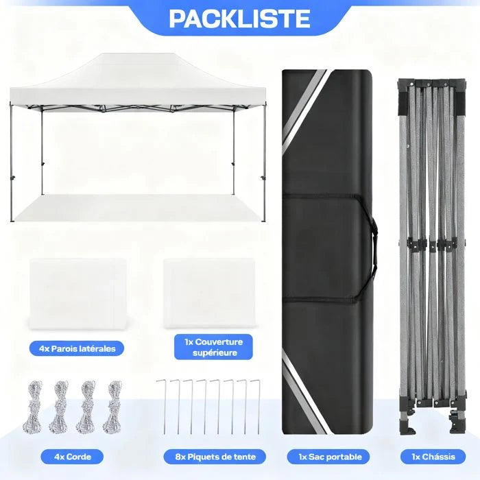 Tonnelle Pliante 3x4.5m - Tonnelle de Jardin étanche Stable avec 4 Parois latérales pour Réception,Blanc