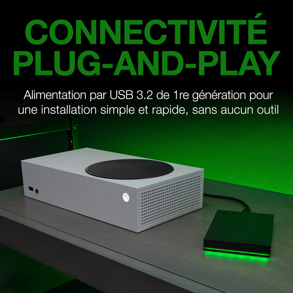 Seagate Game Drive pour Xbox 2To, Disque Dur Externe, HDD Portable, USB 3.2, Noir, certifié Xbox, LED RVB, Services Rescue (STKX2000403)