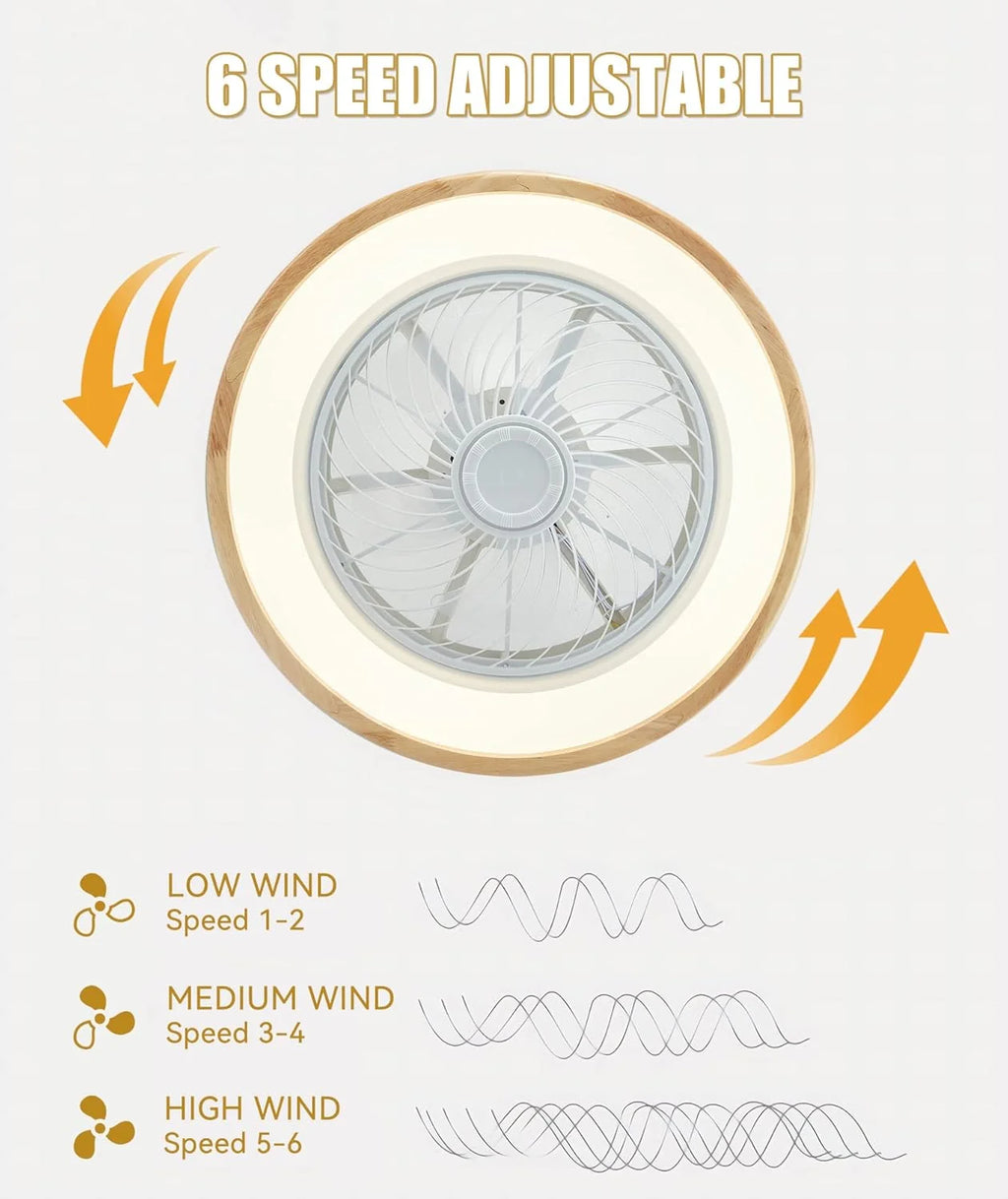 LJX Ventilateurs de Plafond avec Lumières Bois et Télécommande Plafonnier Ventilateur Design Sans Pales Été Et Hiver Réversible 6 Vitesses Moteur DC Gradable Ventilo Plafond Silencieux Pour Chambre